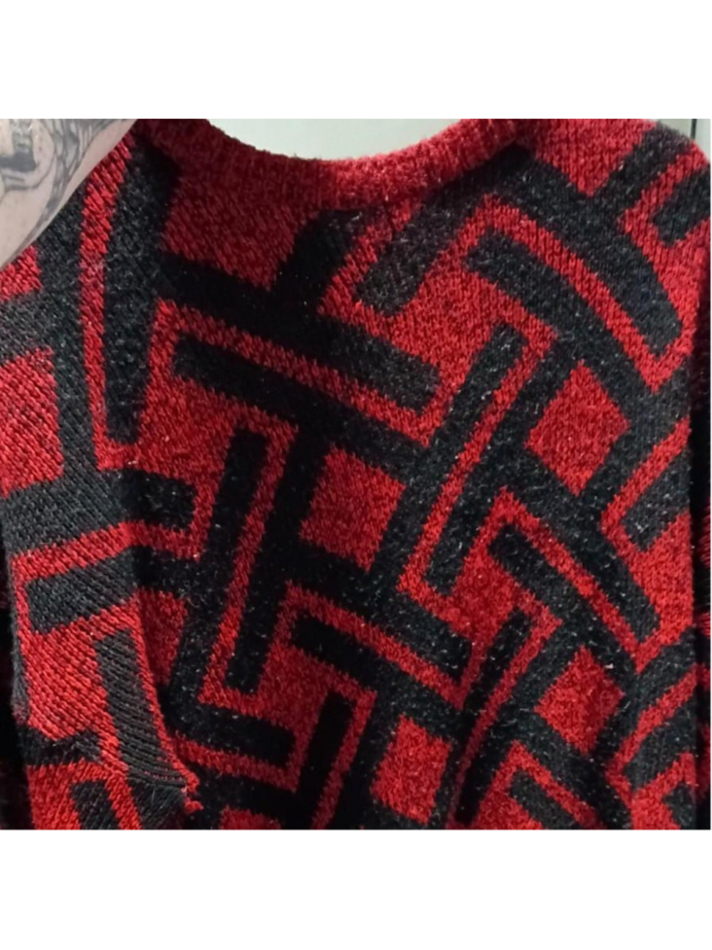 Vintage Edison Red and black geometric patterned sweater